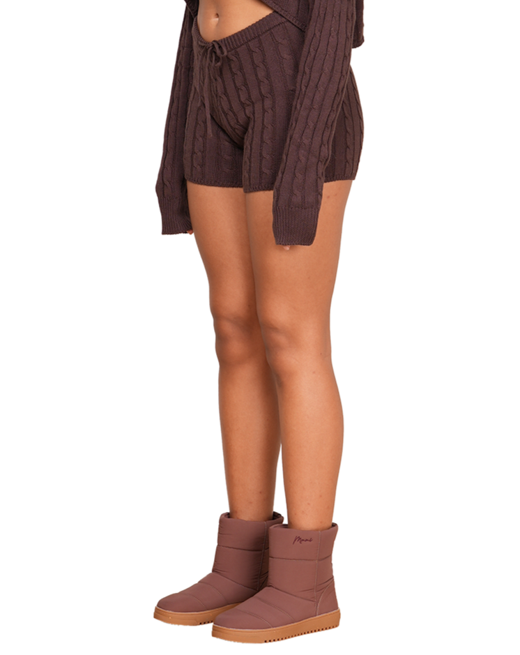 Cable Knit Drawstring Shorts - Cacao