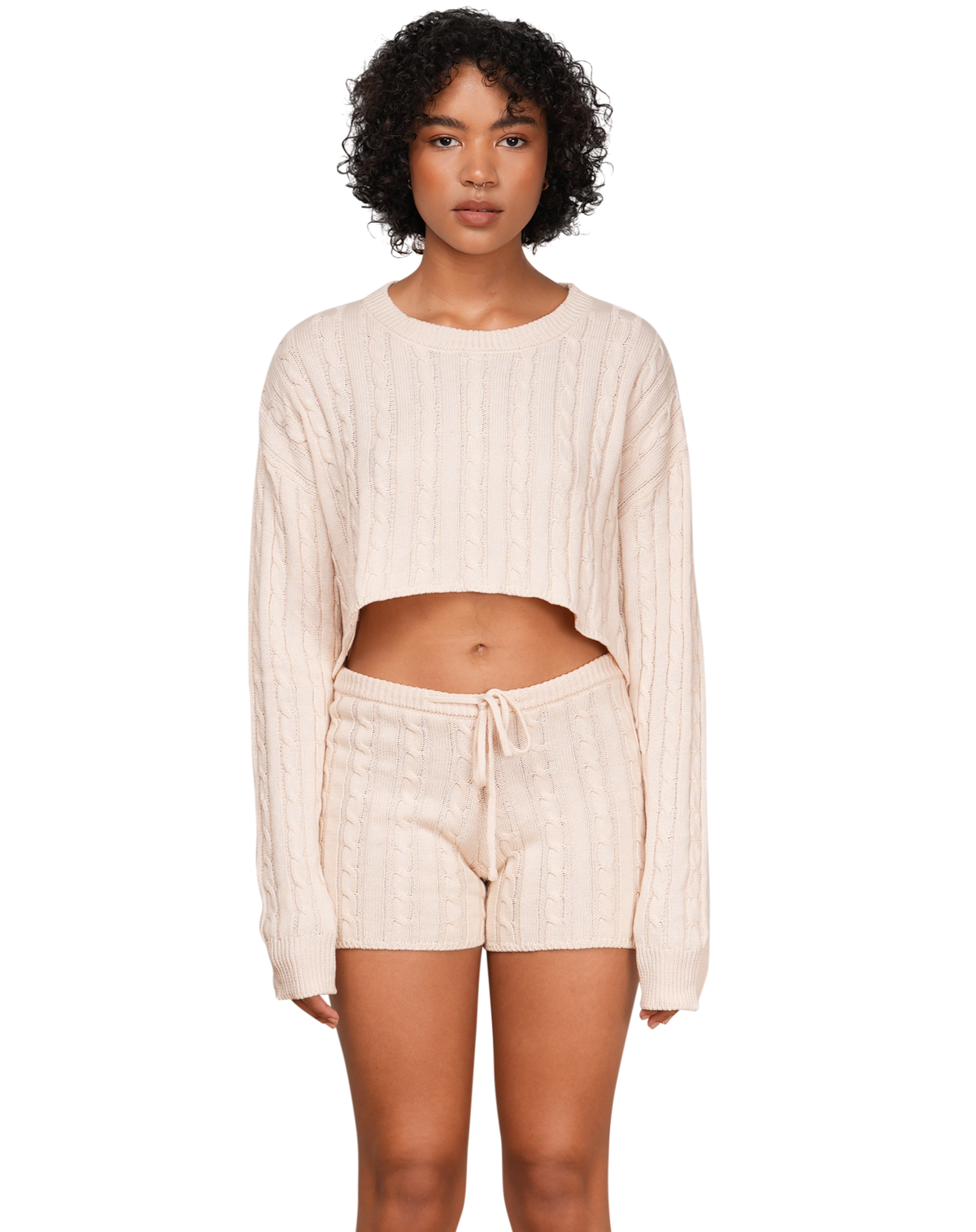 Light Cable Knit Cropped Jumper - Peachy Cream