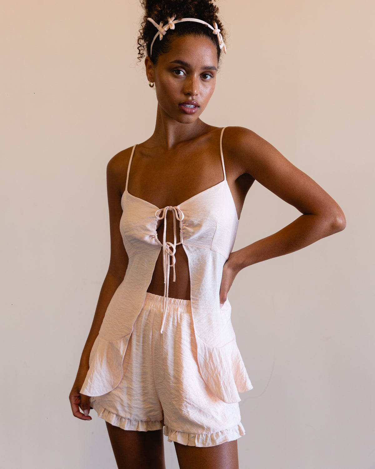Tie Front Chiffon Babydoll Camisole - Baby Pink