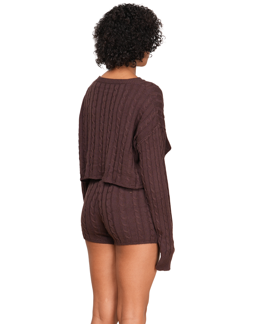 Light Cable Knit Cropped Jumper - Cacao