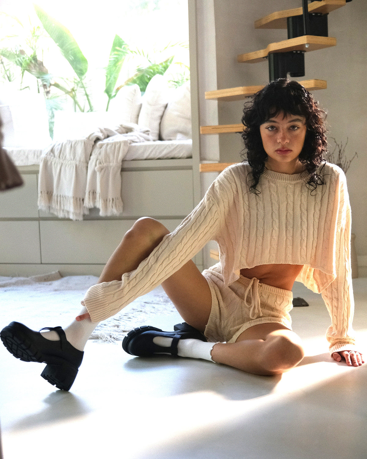 Light Cable Knit Cropped Jumper - Peachy Cream