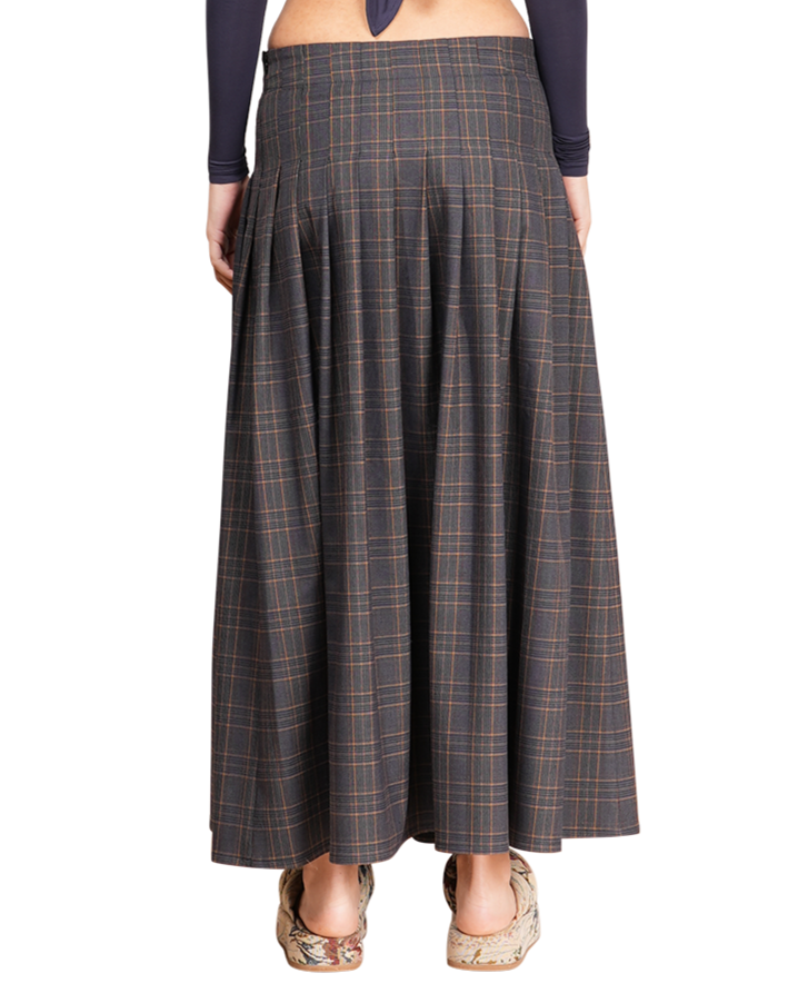 Pleat Tartan Maxi Skirt