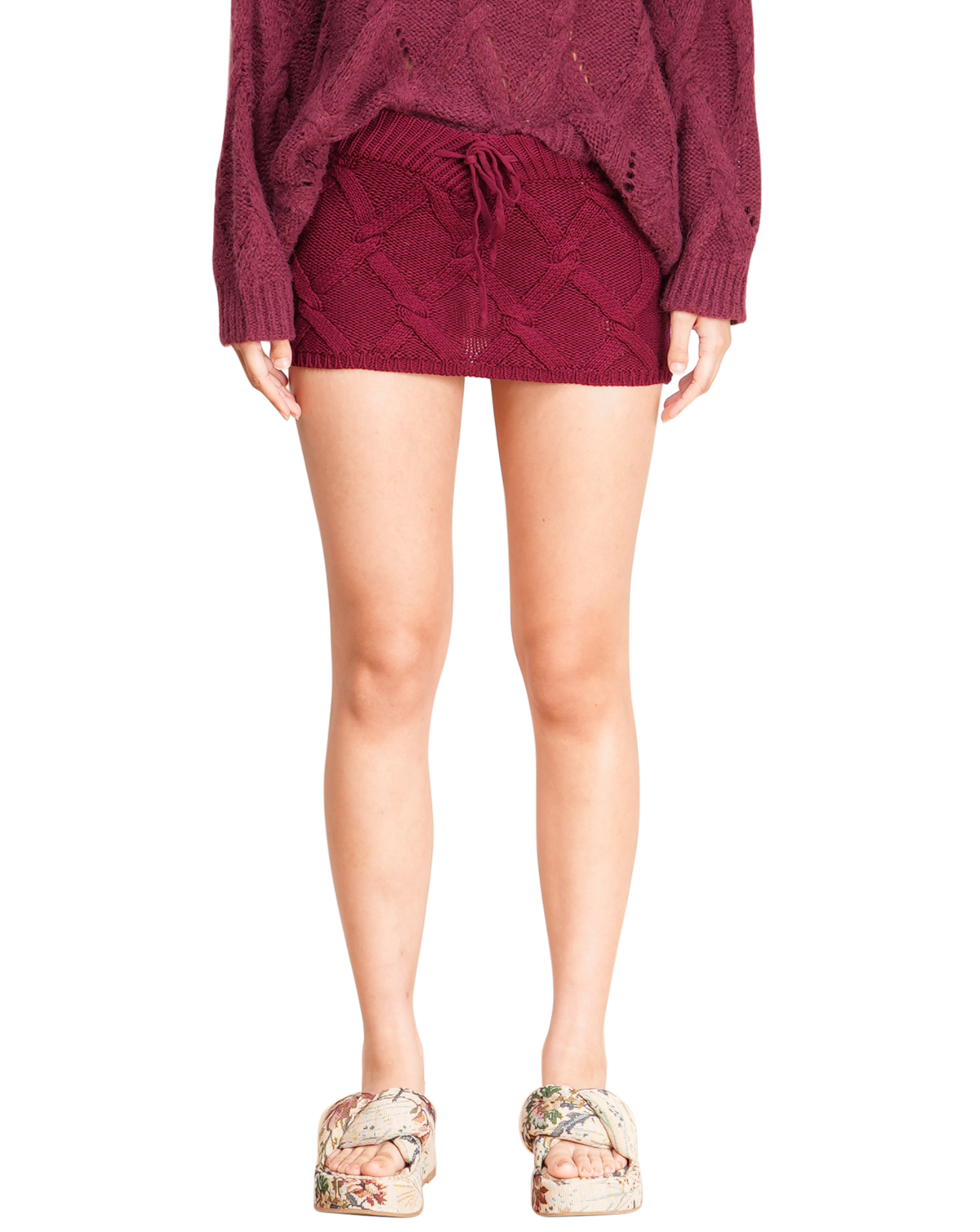 Cable Knit Recycled Cotton Skirt - Wine