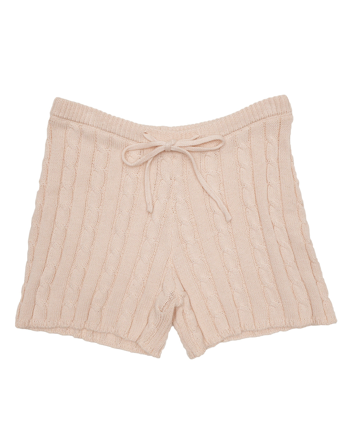 Cable Knit Drawstring Shorts - Peachy Cream