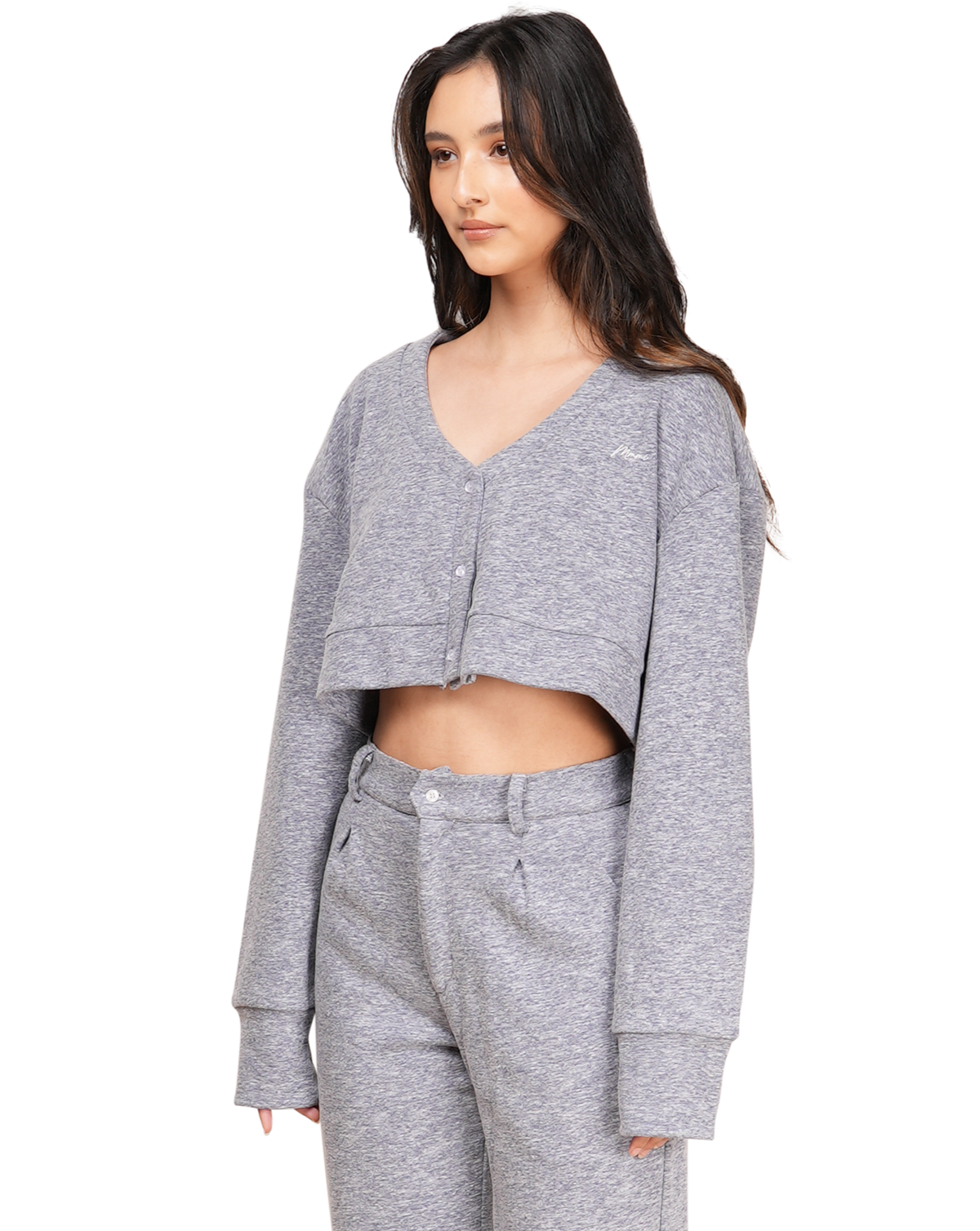 Cropped V Neck Cardigan - Washed Blue