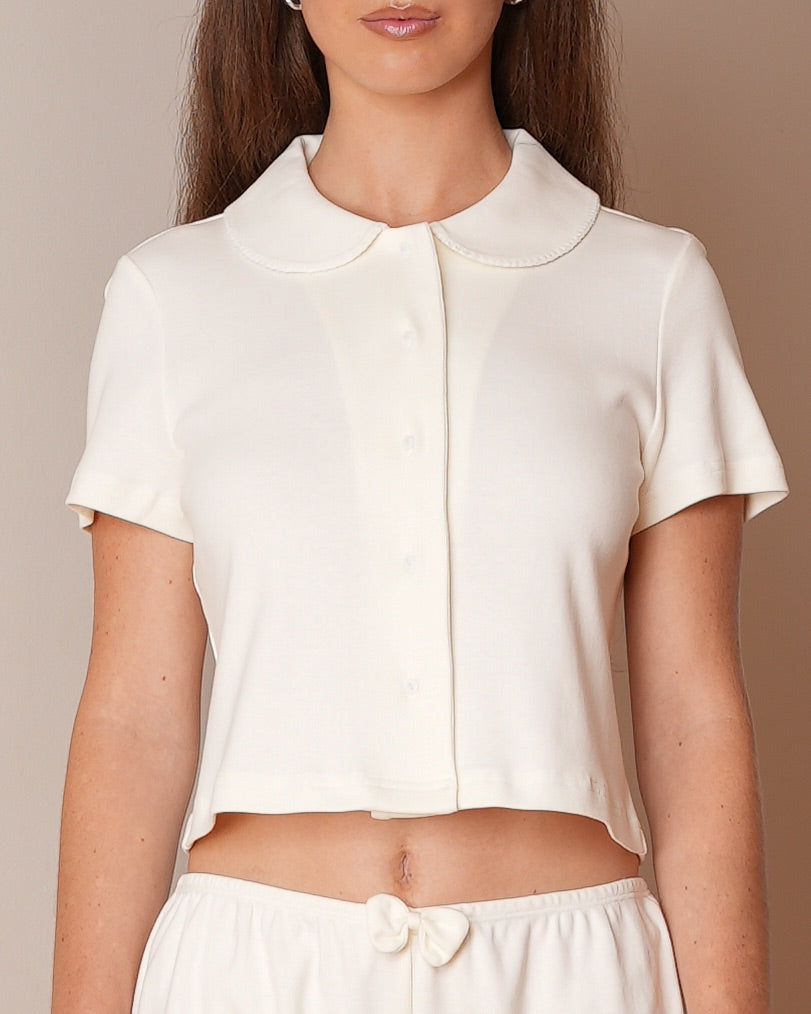 Lily Fitted Button Top - White