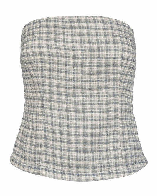 Gauze Corset Top - Faded Blue Check