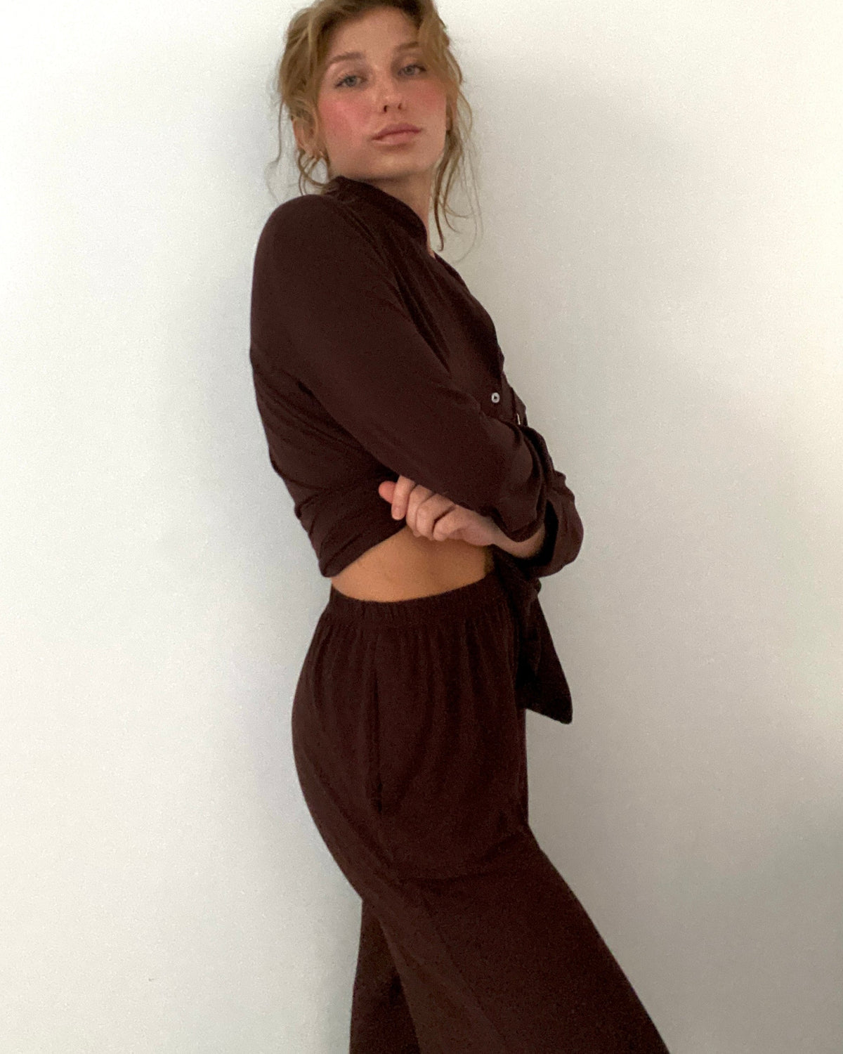 Bamboo Long Sleeve Pyjama Shirt - Cacao