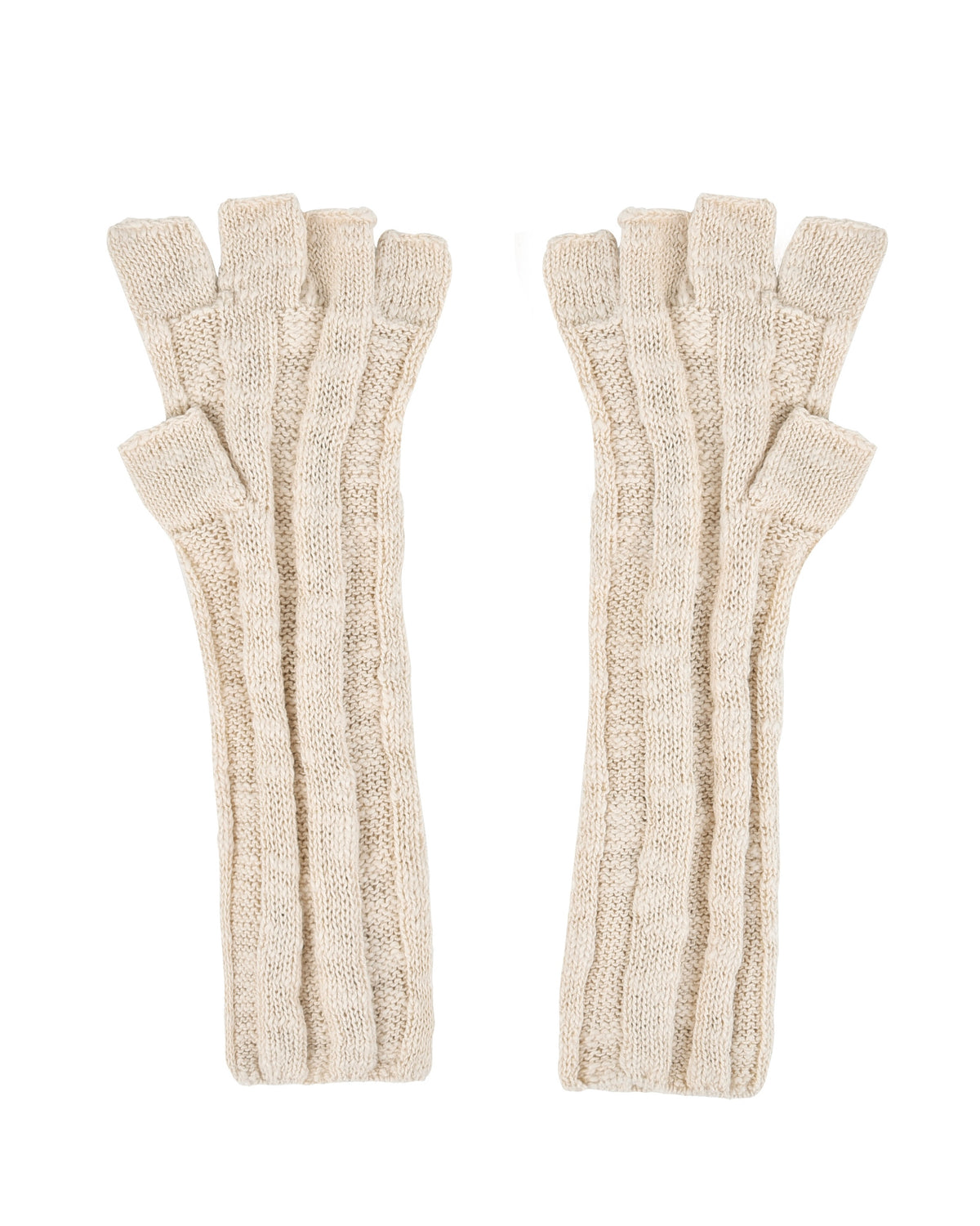 Boucle Knit Fingerless Gloves - Natural