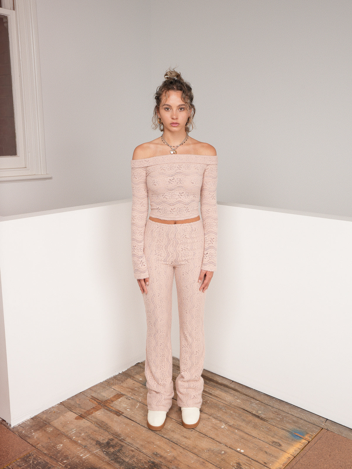 Lace Flower Flare Pants - Rose