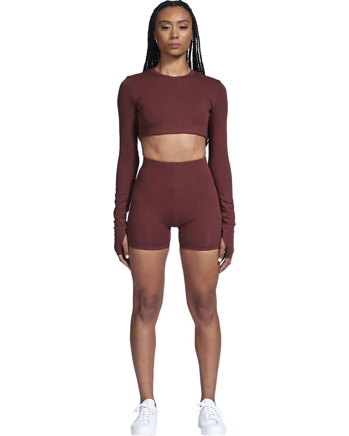 Long Sleeve Crew Crop - Wine