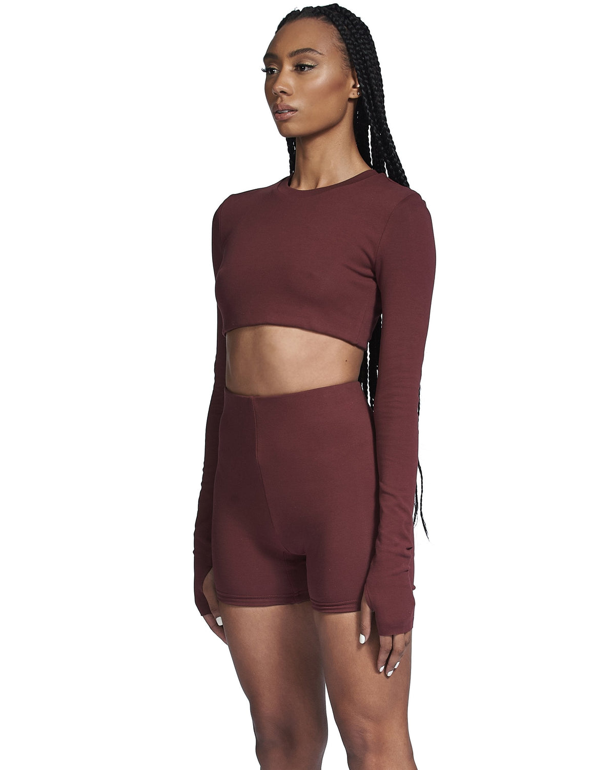 Long Sleeve Crew Crop - Wine