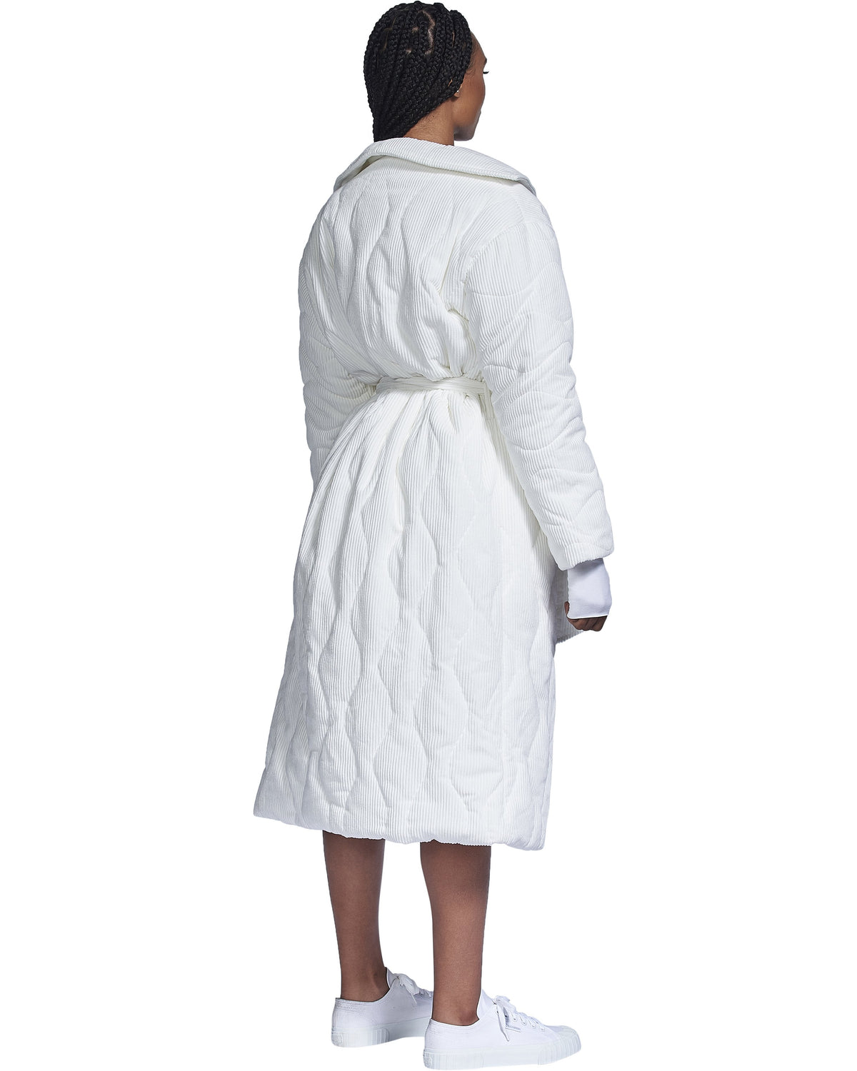 Recycled Corduroy Quilted Robe Coat - Off-White
