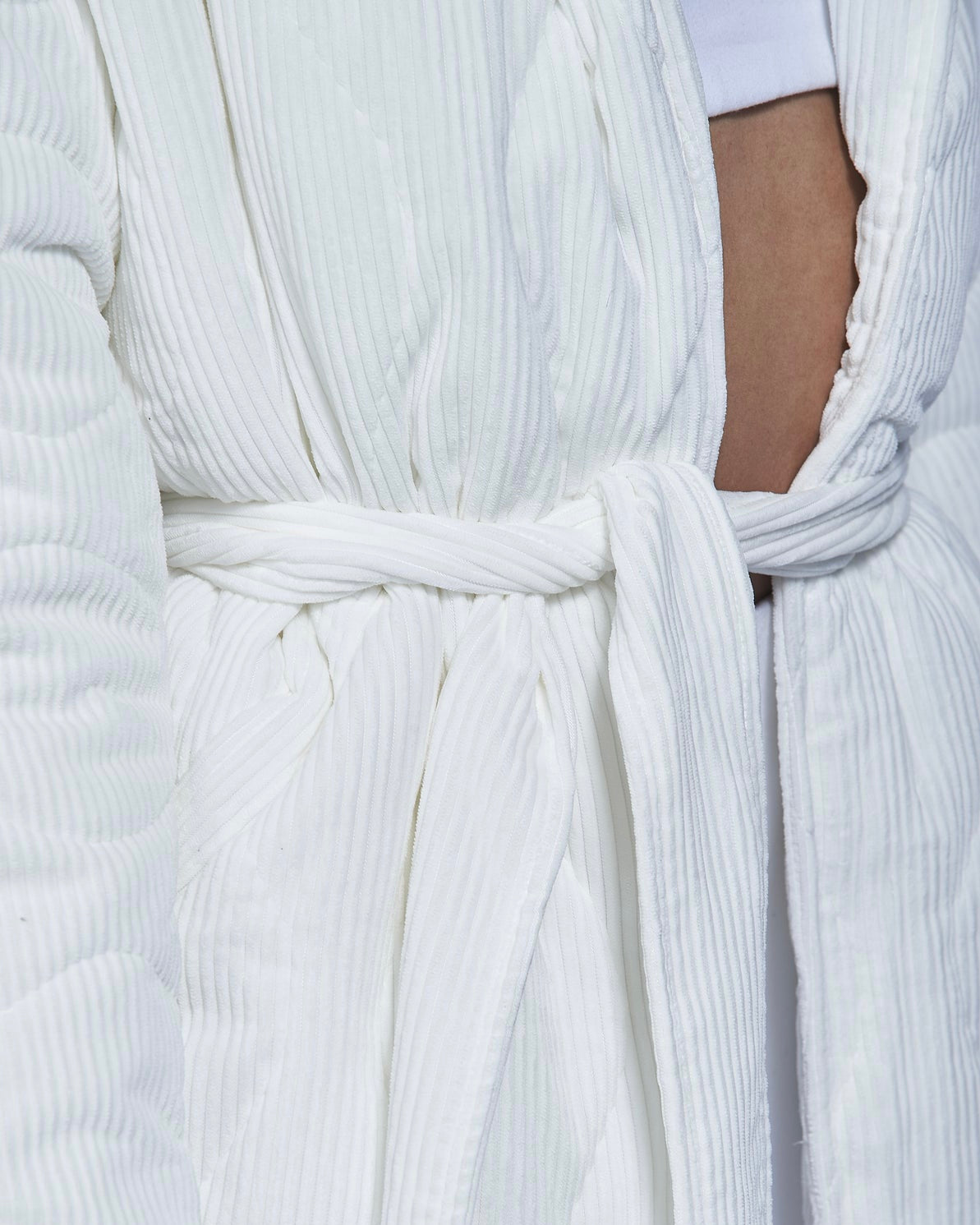 Recycled Corduroy Quilted Robe Coat - Off-White