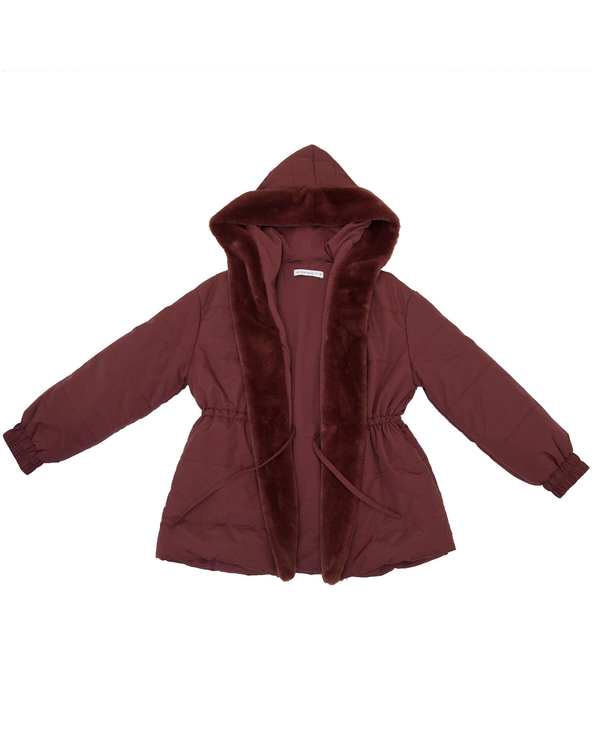 Recycled Fur Puffer Hooded Jacket - Wine