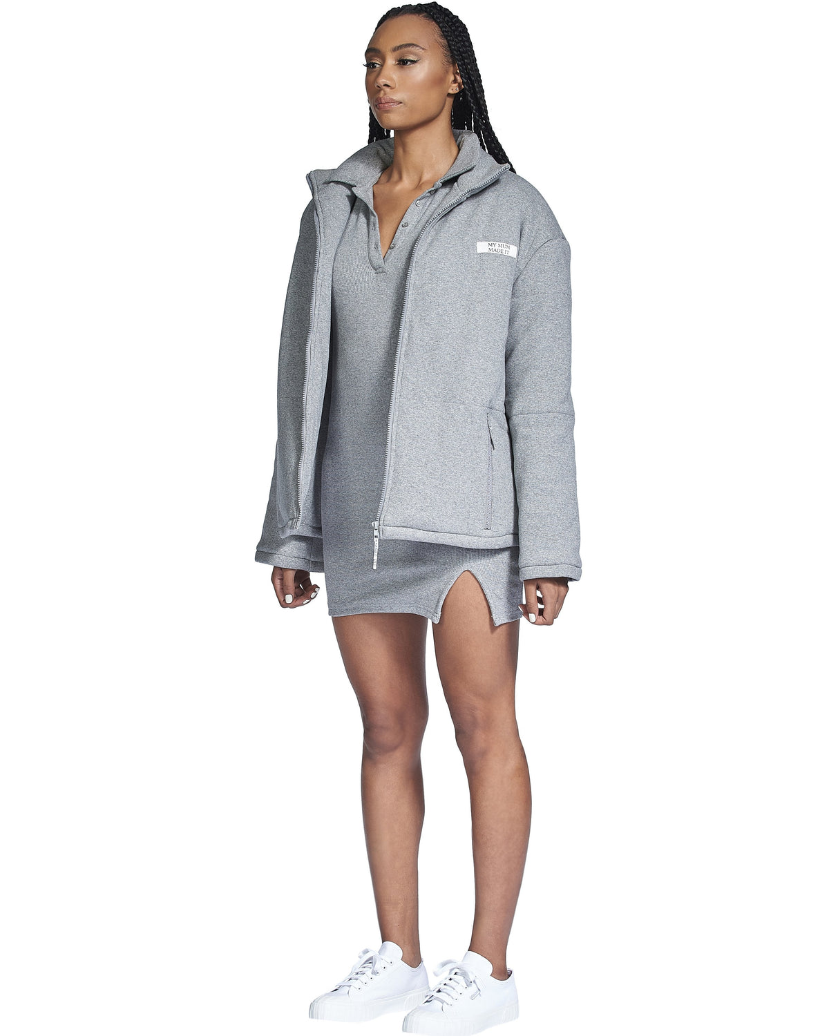 Rib Panel Puffer Jacket - Grey