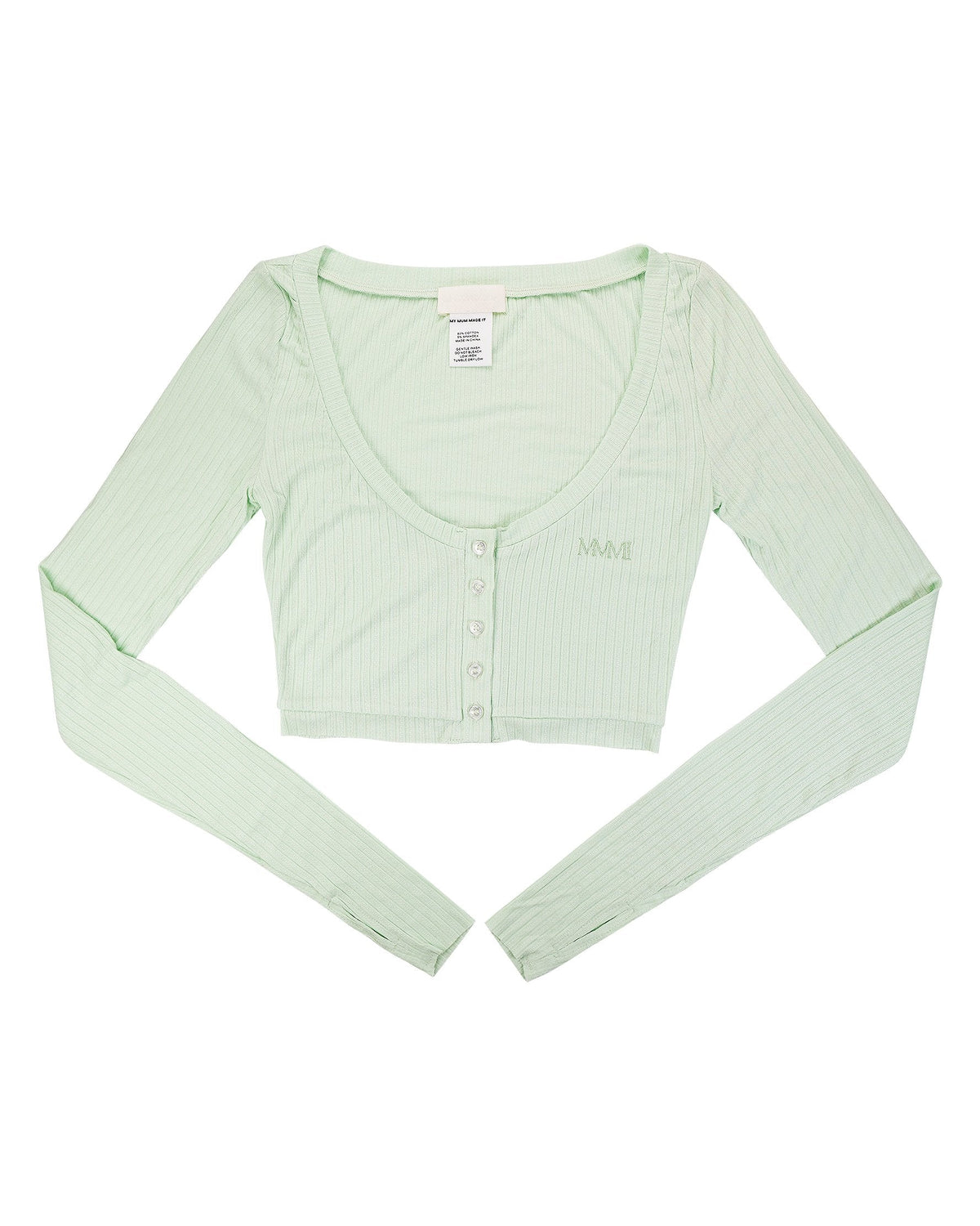 Scoop Neck Long Sleeve Baby Crop - Fresh Mint