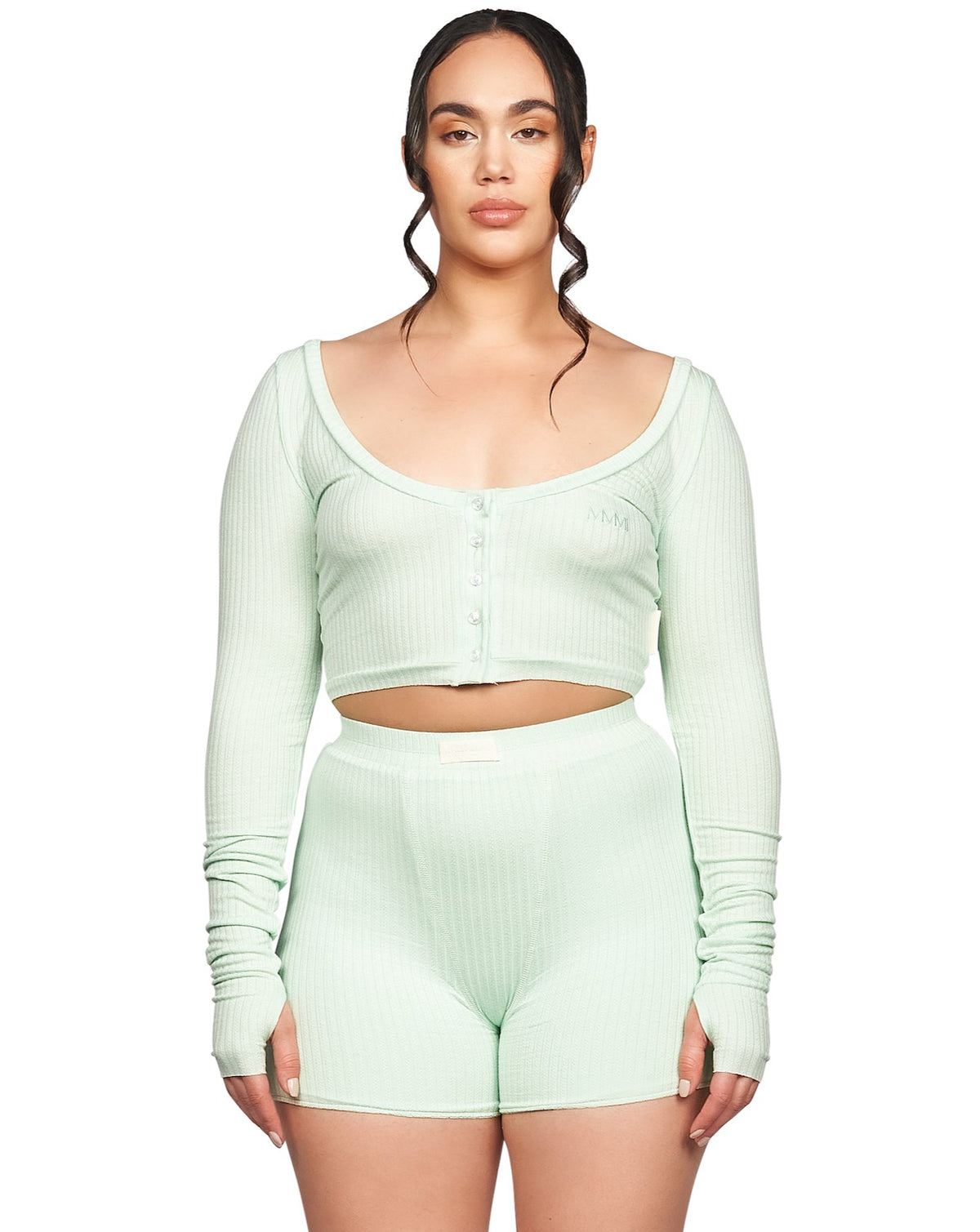 Scoop Neck Long Sleeve Baby Crop - Fresh Mint