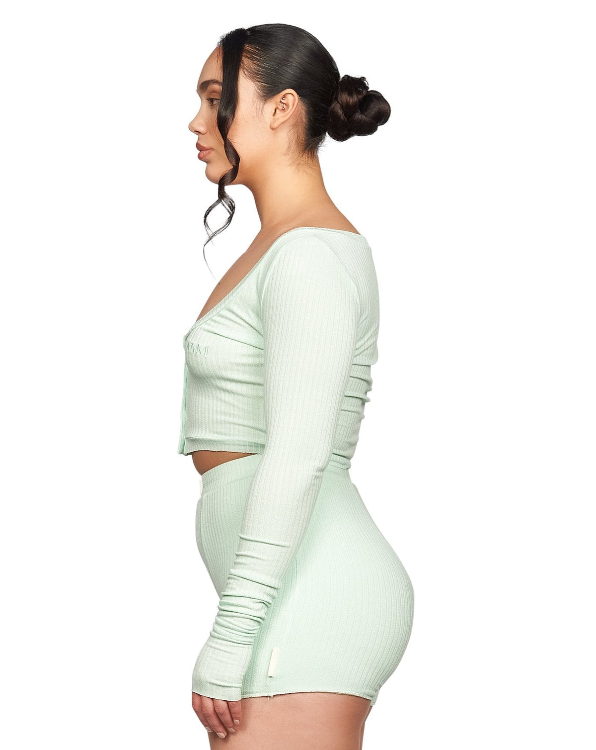 Scoop Neck Long Sleeve Baby Crop - Fresh Mint